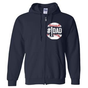 #1 Dad Baseball Number One Daddy Son Baseball Player Full Zip Hoodie