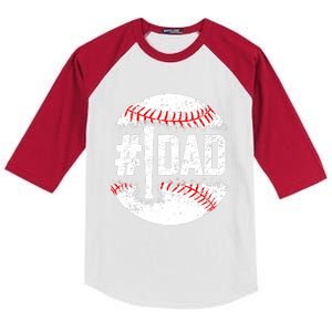 #1 Dad Baseball Number One Daddy Son Baseball Player Kids Colorblock Raglan Jersey