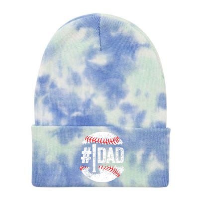 #1 Dad Baseball Number One Daddy Son Baseball Player Tie Dye 12in Knit Beanie