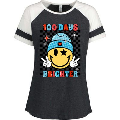 100 Days Brighter Retro Groovy Smile Teacher Gift Enza Ladies Jersey Colorblock Tee