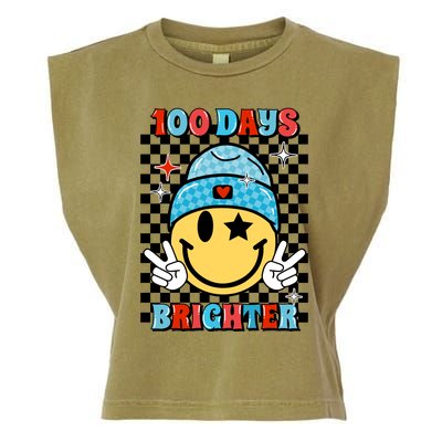 100 Days Brighter Retro Groovy Smile Teacher Gift Garment-Dyed Women's Muscle Tee