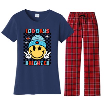 100 Days Brighter Retro Groovy Smile Teacher Gift Women's Flannel Pajama Set