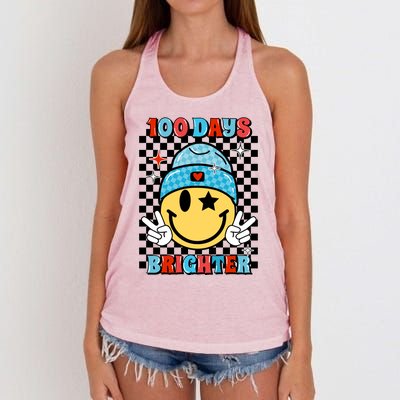 100 Days Brighter Retro Groovy Smile Teacher Gift Women's Knotted Racerback Tank