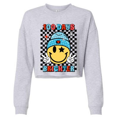 100 Days Brighter Retro Groovy Smile Teacher Gift Cropped Pullover Crew