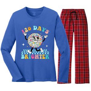 120 Days Brighter Happy 120th Day Of School Groovy Women's Long Sleeve Flannel Pajama Set 