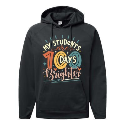 100 Days Brighter Teacher 100th Day Of School Teachers Squad Performance Fleece Hoodie