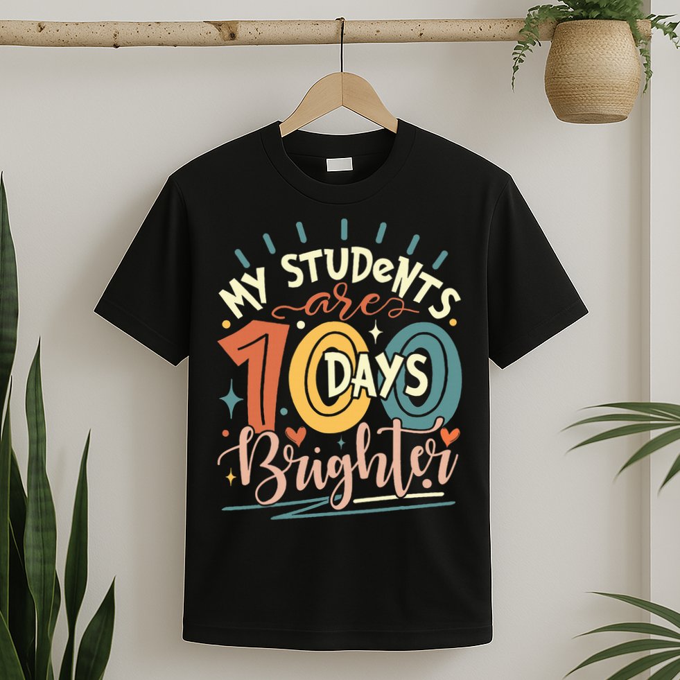 100 Days Brighter Teacher 100th Day Of School Teachers Squad T-Shirt