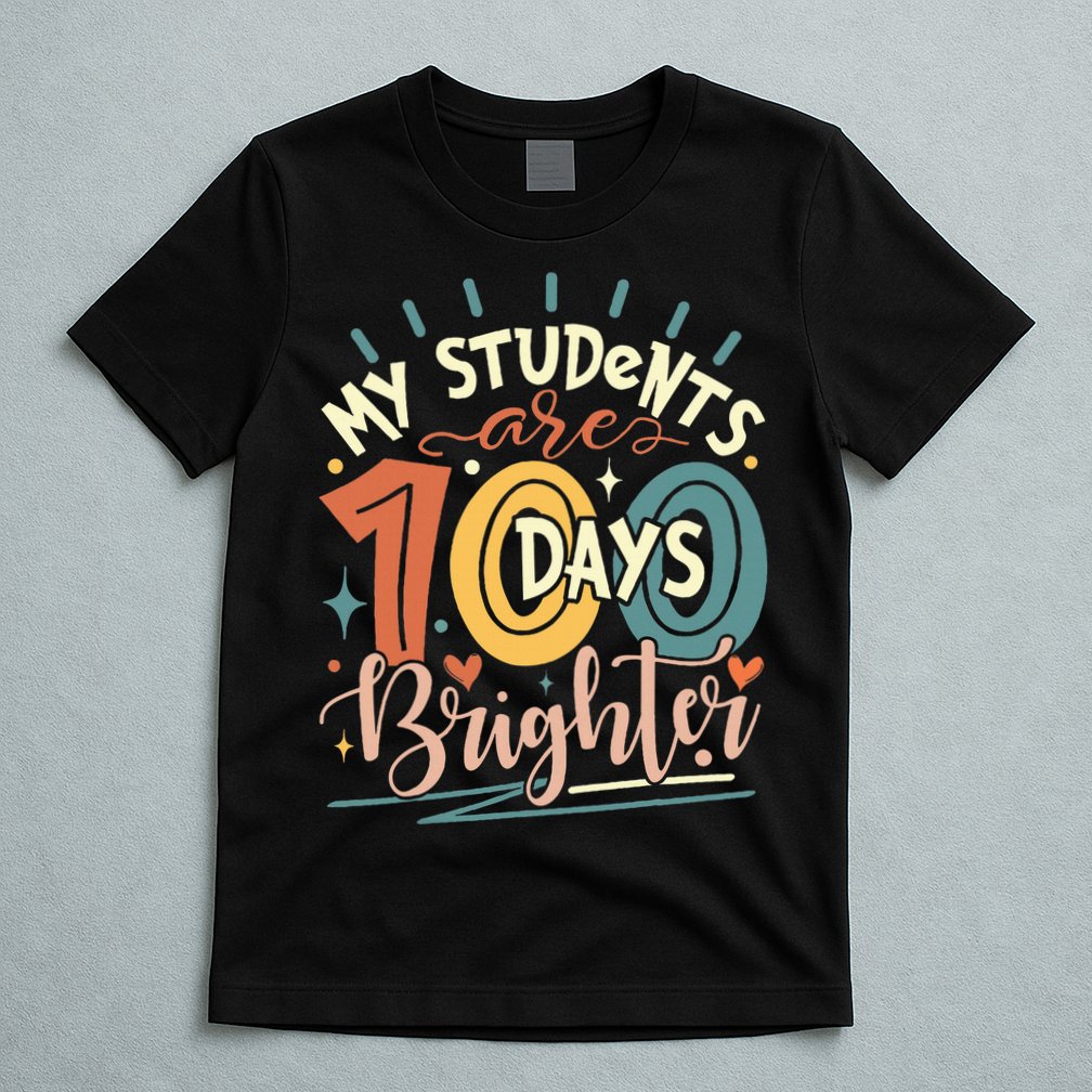 100 Days Brighter Teacher 100th Day Of School Teachers Squad T-Shirt