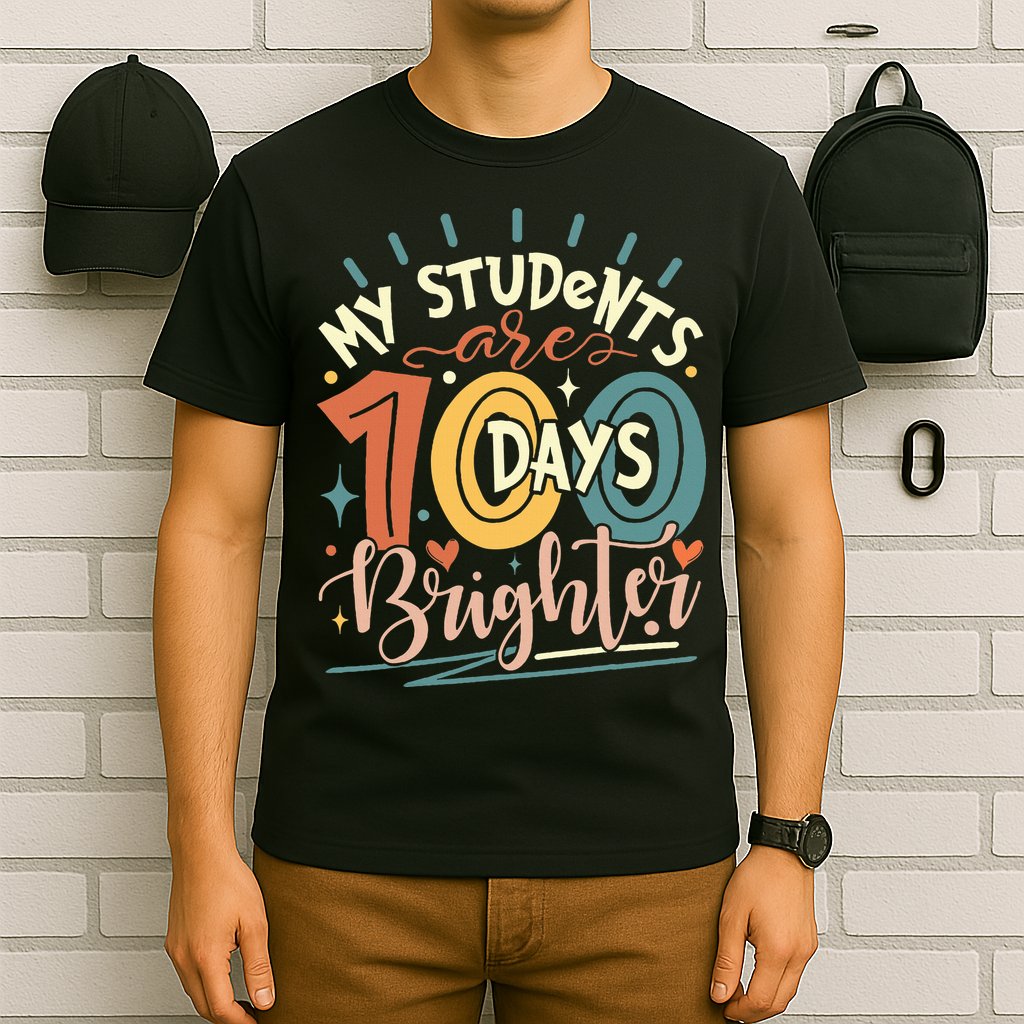 100 Days Brighter Teacher 100th Day Of School Teachers Squad T-Shirt