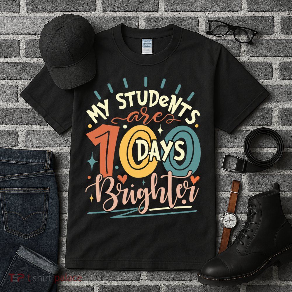 100 Days Brighter Teacher 100th Day Of School Teachers Squad Tall T-Shirt