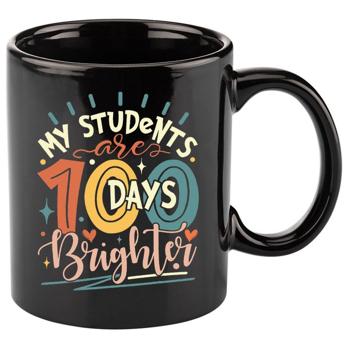 100 Days Brighter Teacher 100th Day Of School Teachers Squad 11oz C Handle Ceramic Mug
