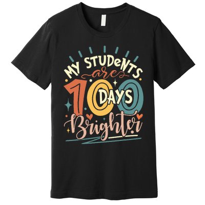 100 Days Brighter Teacher 100th Day Of School Teachers Squad Premium T-Shirt