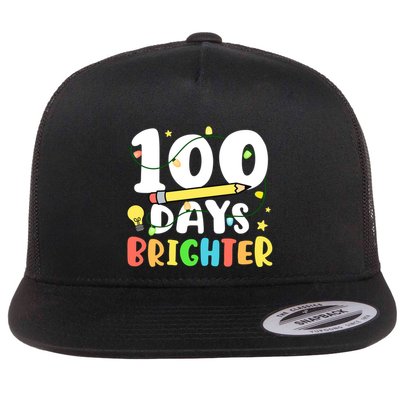 100 Days Brighter Smarter Happy 100th Day Of School Teacher Great Gift Flat Bill Trucker Hat