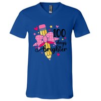 100 Days Brighter 100th Day Of School Cute Student Gift V-Neck T-Shirt