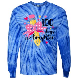 100 Days Brighter 100th Day Of School Cute Student Gift Tie-Dye Long Sleeve Shirt