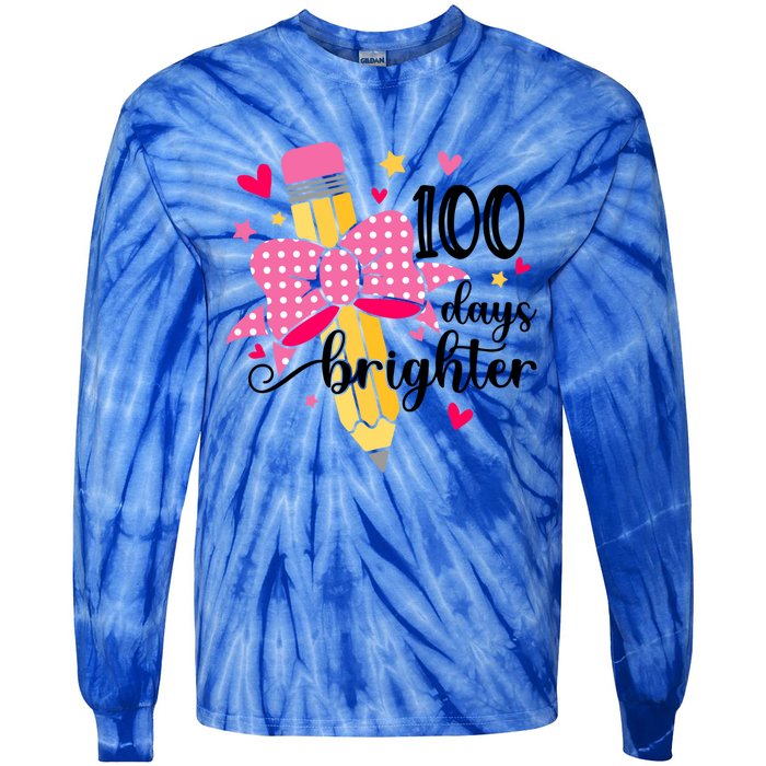 100 Days Brighter 100th Day Of School Cute Student Gift Tie-Dye Long Sleeve Shirt