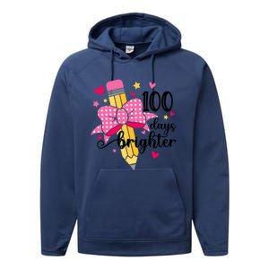 100 Days Brighter 100th Day Of School Cute Student Gift Performance Fleece Hoodie