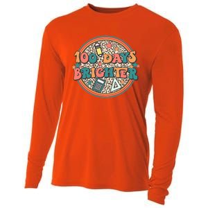 100 Days Brighter 100th Day Of School Teacher Smarter Gift Cooling Performance Long Sleeve Crew