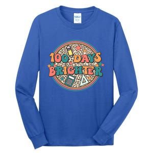 100 Days Brighter 100th Day Of School Teacher Smarter Gift Tall Long Sleeve T-Shirt