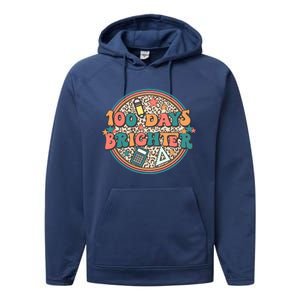 100 Days Brighter 100th Day Of School Teacher Smarter Gift Performance Fleece Hoodie