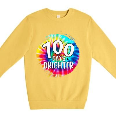 100 Days Brighter 100 Days Of School Tie Dye Teacher Student Premium Crewneck Sweatshirt