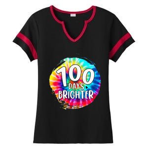 100 Days Brighter 100 Days Of School Tie Dye Teacher Student Ladies Halftime Notch Neck Tee