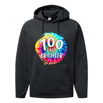 100 Days Brighter 100 Days Of School Tie Dye Teacher Student Performance Fleece Hoodie