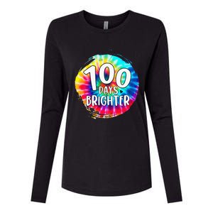 100 Days Brighter 100 Days Of School Tie Dye Teacher Student Womens Cotton Relaxed Long Sleeve T-Shirt