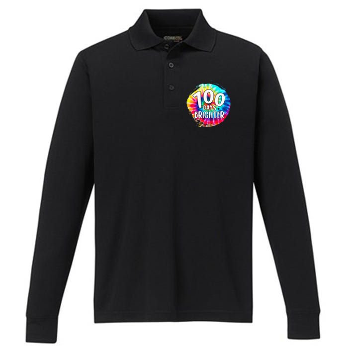 100 Days Brighter 100 Days Of School Tie Dye Teacher Student Performance Long Sleeve Polo