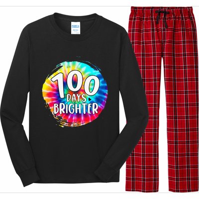 100 Days Brighter 100 Days Of School Tie Dye Teacher Student Long Sleeve Pajama Set