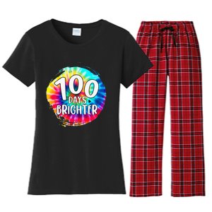 100 Days Brighter 100 Days Of School Tie Dye Teacher Student Women's Flannel Pajama Set