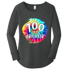 100 Days Brighter 100 Days Of School Tie Dye Teacher Student Women's Perfect Tri Tunic Long Sleeve Shirt