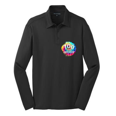 100 Days Brighter 100 Days Of School Tie Dye Teacher Student Silk Touch Performance Long Sleeve Polo