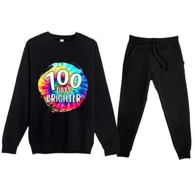 100 Days Brighter 100 Days Of School Tie Dye Teacher Student Premium Crewneck Sweatsuit Set