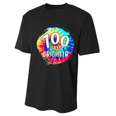 100 Days Brighter 100 Days Of School Tie Dye Teacher Student Performance Sprint T-Shirt