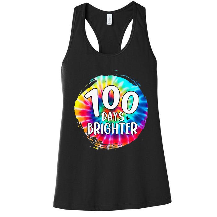 100 Days Brighter 100 Days Of School Tie Dye Teacher Student Women's Racerback Tank