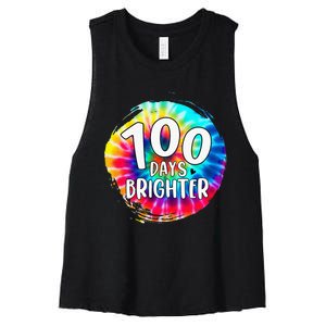 100 Days Brighter 100 Days Of School Tie Dye Teacher Student Women's Racerback Cropped Tank