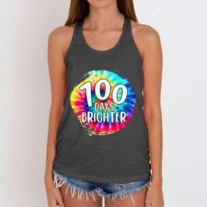 100 Days Brighter 100 Days Of School Tie Dye Teacher Student Women's Knotted Racerback Tank