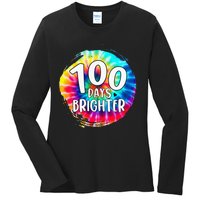 100 Days Brighter 100 Days Of School Tie Dye Teacher Student Ladies Long Sleeve Shirt