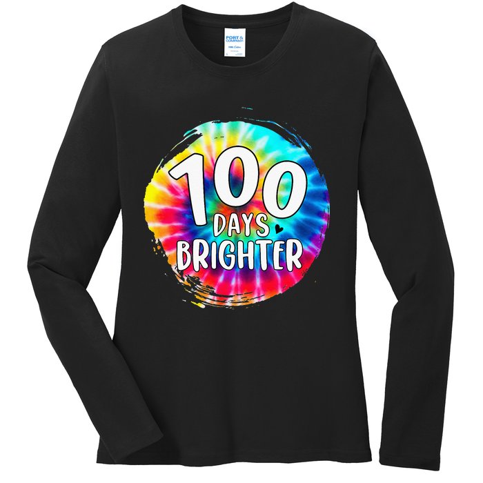 100 Days Brighter 100 Days Of School Tie Dye Teacher Student Ladies Long Sleeve Shirt