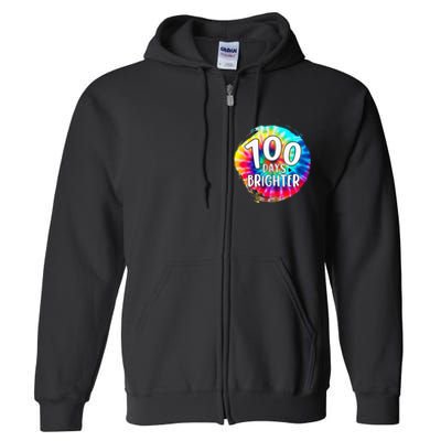 100 Days Brighter 100 Days Of School Tie Dye Teacher Student Full Zip Hoodie