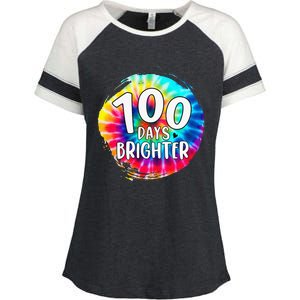 100 Days Brighter 100 Days Of School Tie Dye Teacher Student Enza Ladies Jersey Colorblock Tee