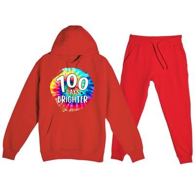 100 Days Brighter 100 Days Of School Tie Dye Teacher Student Premium Hooded Sweatsuit Set