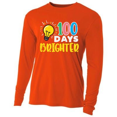 100 Days Brighter Light Bulb 100th Day School Smarter Gift Cooling Performance Long Sleeve Crew