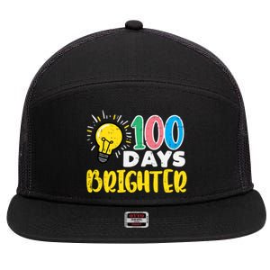 100 Days Brighter Light Bulb 100th Day School Smarter Gift 7 Panel Mesh Trucker Snapback Hat