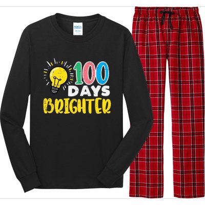 100 Days Brighter Light Bulb 100th Day School Smarter Gift Long Sleeve Pajama Set