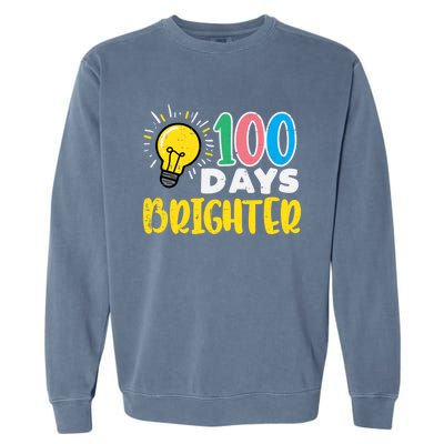 100 Days Brighter Light Bulb 100th Day School Smarter Gift Garment-Dyed Sweatshirt