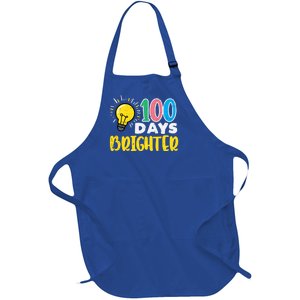 100 Days Brighter Light Bulb 100th Day School Smarter Gift Full-Length Apron With Pockets