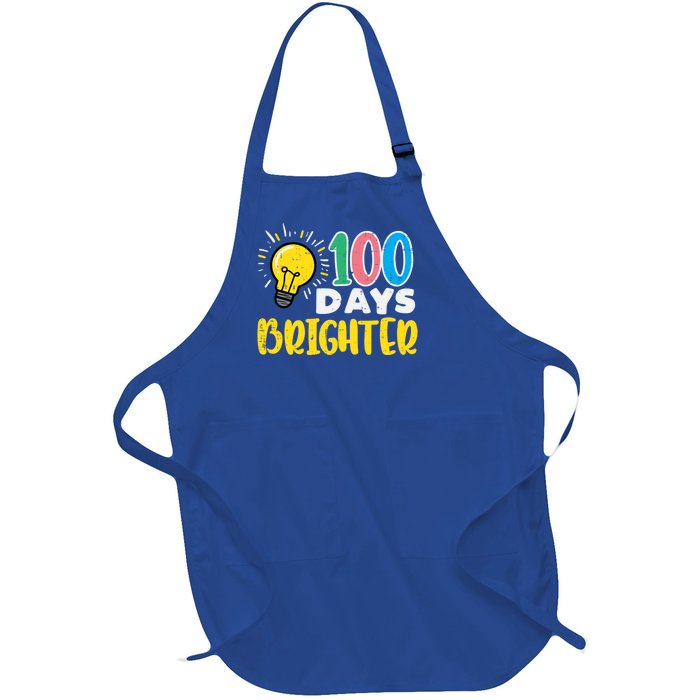 100 Days Brighter Light Bulb 100th Day School Smarter Gift Full-Length Apron With Pockets