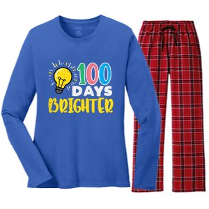 100 Days Brighter Light Bulb 100th Day School Smarter Gift Women's Long Sleeve Flannel Pajama Set 